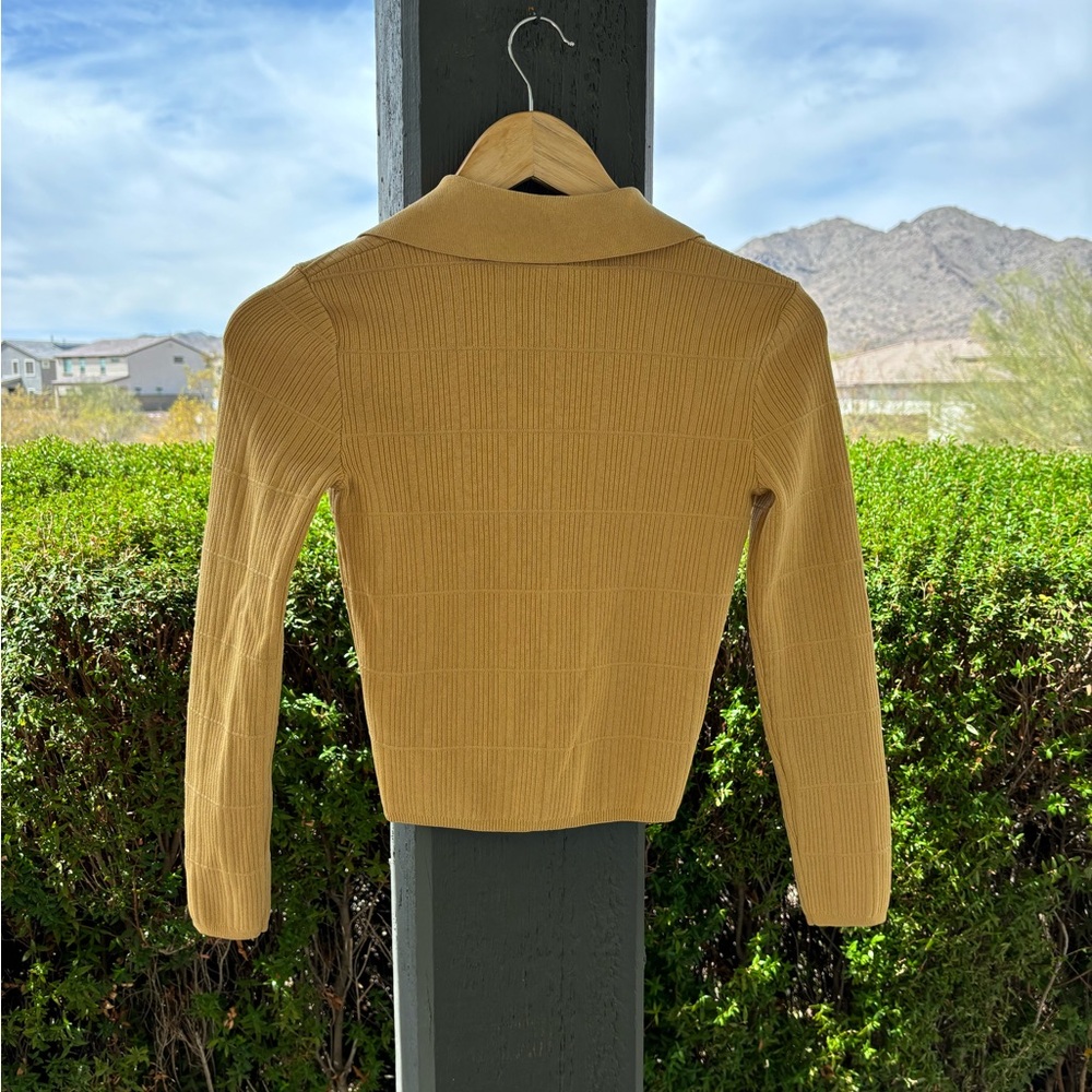 Sandro Mustard Ribbed Button-Up Cardigan - Picture 8 of 13
